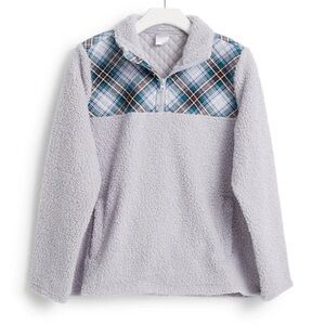 Vera Bradley Teddy Fleece Half-Zip Pullover Gray Tartan Women’s Size Small NWT